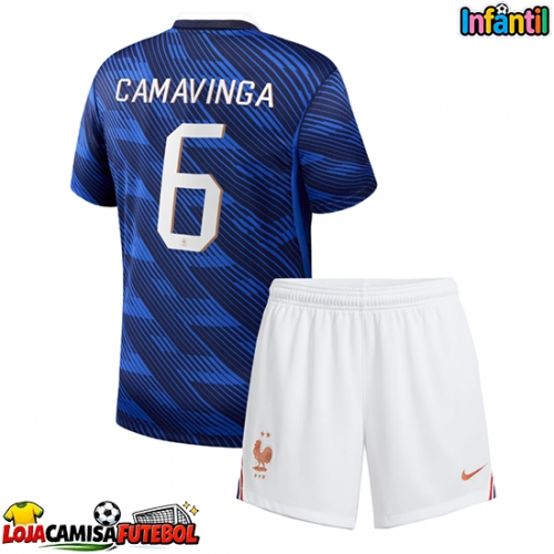Camisa de Futebol França Eduardo Camavinga #6 Equipamento Principal Infantil Mundo 2026 Manga Curta (+ Calças curtas)